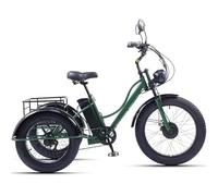 SXYKXYDL Tricycle électrique pour Adultes (7 Vitesses), Gros pneus 24 Pouces, Grand Panier, siège Large réglable, vélo de croisière pour Adultes avec Phare Vert