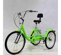 SXYKXYDL Vélo à Trois Roues, Tricycle Adulte 24 Pouces 7 Vitesses avec Panier et Dossier réglable, Guidon Bleu Vert Noir