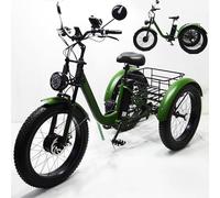 SXYKXYDL Vélo Tout-Terrain 61 cm de Large - 3 Modes de Conduite, Tricycle électrique Adulte (7 Vitesses) - Écran LCD, Batterie 48 V et 15 Ah, Tricycle à pédales pour Seniors (Vert)