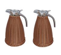 SXYMTSW 2 PCS Carafe à café Thermique en Acier Inoxydable Robuste,Anti-éclaboussure Thermos,Anti-Fuite Pichet Isotherme en Rotin pour Eau Chaud au Bureau(Size:2 Litre/67 Oz,Color:Coffee)