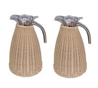 SXYMTSW 2 PCS Carafe à café Thermique en Acier Inoxydable Robuste,Anti-éclaboussure Thermos,Anti-Fuite Pichet Isotherme en Rotin pour Eau Chaud au Bureau(Size:1.5 Litre/50 Oz,Color:Beige)