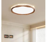 SXYSXYSXY Design moderne imitation noyer Plafonnier LED forme ondulée avec télécommande variateur continu lampe de plafond pour chambre bureau D500mm H80mm