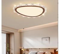 SXYSXYSXY Design vintage imitation noyer Plafonnier LED ovale avec télécommande variateur continu lampe de plafond pour chambre bureau W536*D420*H60mm