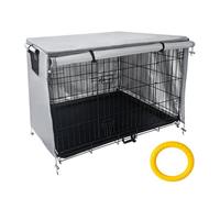 SXZAGZR Housse De Cage pour Chien en Tissu Oxford 210D - Imperméable, Coupe-Vent - avec Fenêtre Respirante - Protection Intérieure Et Extérieure pour Chenil Métallique (Gris,124.5x79x84cm)