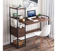 SXZenSpace Bureau d'ordinateur 122 cm avec tiroir et étagères de Rangement, Style Moderne, idéal pour écrire, étudier ou Travailler à Domicile, en chêne.