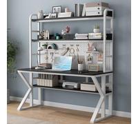 SXZenSpace Bureau d'ordinateur avec étagères de Rangement et Panneau perforé, Table de Travail Moderne en Bois Massif pour écrire, étudier ou Travailler à Domicile (109 cm L x 175 cm H x 60 c