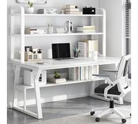 SXZenSpace Bureau d'ordinateur Blanc Moderne avec étagères et bibliothèque, Structure métallique Robuste, 79 cm (31 Pouces), Poste de Travail pour écrire et étudier à Domicile, Design Simple