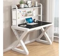 SXZenSpace Bureau d'ordinateur en Verre trempé, Bureau pour Bureau à Domicile avec Panneau perforé et étagères de Rangement, Grande Table de Travail pour étudier et écrire (80 cm, Noir et Bla