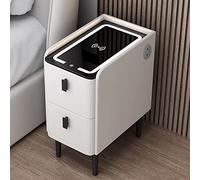 SXZenSpace Table d'appoint Blanche Moderne avec Port de Chargement USB, tiroir de Rangement Intelligent et lumière LED, Format Compact et Fin idéal pour Chambre ou Salon.