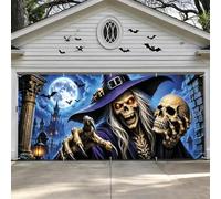 SXZHEMIBLE Bannière de Porte de Garage Halloween 213 x 244 cm, Motif Effrayant, Squelette au Clair de Lune : 2,13 x 4,88 m
