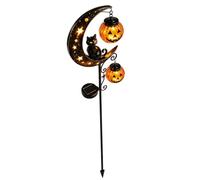 SXZHEMIBLE Décorations d'halloween, Lampe Solaire à piquer pour Jardin Chat Noir et lunes citrouilles, Chat Noir Solaire étanche sur Croissant de Lune avec Lanterne Citrouille Suspendue, Déco