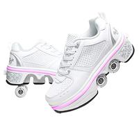 SXZHSM Filles Garçons Chaussures à roulettes 4 Roue Roues Respirant Patins à roulettes pour Unisexe Enfants Retractable Basket A Roulette,Low-top-EU34
