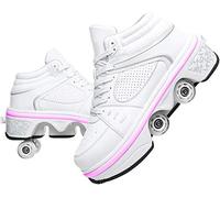 SXZHSM Filles Garçons Chaussures à roulettes 4 Roue Roues Respirant Patins à roulettes pour Unisexe Enfants Retractable Basket A Roulette,High-top-EU33