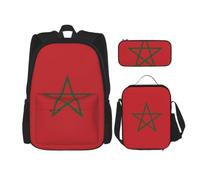 SXZVVBN Sac à dos d'école Drapeau du Maroc Boîte à déjeuner Crayon Set | Sac à livres durable pour ordinateur portable pour étudiants, adultes, voyage, boîte à crayons isolée