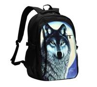 SXZVVBN Wolf Under Moon Sac à dos de voyage pour ordinateur portable avec | Sac d'ordinateur pour homme et femme avec poches antivol pour câble de charge pour les voyages d'affaires