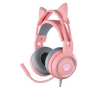 SY-G25 casque filaire éclairage rvb micro omnidirectionnel sur l'oreille casque d'ordinateur avec oreille de chat mignon pour e-sport-Rose