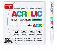 SYACOLOR 12 feutres acryliques blancs, feutres à pointe fine flexible et précise, encre opac superposable, cahier de coloriage, verre, céramique, roche, bois, pierre, peinture sur tissu (12)