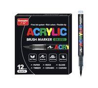SYACOLOR 12 feutres acryliques noirs, feutres à pointe fine flexible et précise, encre opac superposable, cahier de coloriage, verre, céramique, roche, bois, pierre, peinture sur tissu
