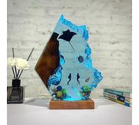 Syagot Lampe océanique en résine époxy, veilleuse LED raie manta et plongeurs, lampe de table pour décoration intérieure, souvenir d'aventure sous-marine de plongeur (Bleu,12×8 pouce)