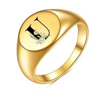 SYAVR Acier inoxydable 12mm personnalité minimaliste 26 lettre anglaise Rose police 18k or fonte bague