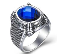 SYAVR Bague créative en acier inoxydable French Retro Palace Sapphire Large Finger pour homme