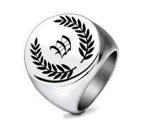 SYAVR Bague en acier inoxydable 26 personnalité lettre anglaise feuille, bague ronde en acier titane lisse rétro pour hommes