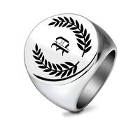 SYAVR Bague en acier inoxydable 26 personnalité lettre anglaise feuille, bague ronde en acier titane lisse rétro pour hommes