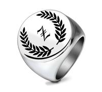 SYAVR Bague en acier inoxydable 26 personnalité lettre anglaise feuille, bague ronde en acier titane lisse rétro pour hommes