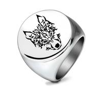 SYAVR Bague en acier inoxydable pour hommes Acier titane lisse 22mm Grassland Animal Personality Wolf Head Domineering Ring pour les femmes