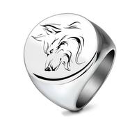 SYAVR Bague en acier inoxydable pour hommes Acier titane lisse 22mm Grassland Animal Personality Wolf Head Domineering Ring pour les femmes