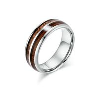 SYAVR Bague en Cuir de Grain de Bois incrusté d’Acier au tungstène, Bague de Couple en Bois à Double rainure Haut de Gamme en Or de tungstène