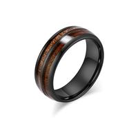 SYAVR Bague en Cuir de Grain de Bois incrusté d’Acier au tungstène, Bague de Couple en Bois à Double rainure Haut de Gamme en Or de tungstène