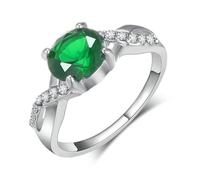SYAVR Bague en zircon micro incrustée, bague en verre grand-mère émeraude, à la mode