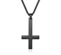 SYAVR Bijoux en acier inoxydable Collier croix inversée, Pape de Saint-Pierre Pendentif croix en acier titane