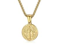 SYAVR Collier en acier inoxydable de Saint-Benoît et pendentif rond en acier titane pour hommes et femmes