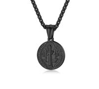 SYAVR Collier en acier inoxydable de Saint-Benoît et pendentif rond en acier titane pour hommes et femmes