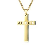 SYAVR Découpe laser JESUS Collier croix en acier inoxydable vent neutre Pendentif croix en acier titane