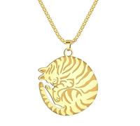 SYAVR Mignon animal de compagnie chat bouclé pendentif collier avec des rayures à la mode chat chaîne collier bijoux cadeau pour enfants