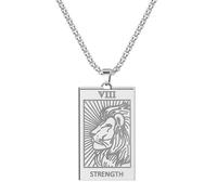 SYAVR Mode Puissance Lion Tarot Carte Pendentif Collier Femmes Hommes Gothique Acier Inoxydable Divination Bijoux