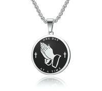 SYAVR Prière Main Texte de prière Pendentif en acier inoxydable Geste de prière Collier en acier titane