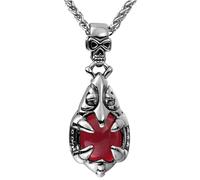 SYAVR Vintage Punk Personnalité 22MM Crâne Boucle Rouge Pierre Précieuse Mode Tendance Collier Acier Titane