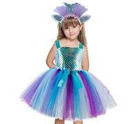 syayw Costume de sirène pour enfant - Robe de princesse sans manches - Avec bandeau pour fête d'anniversaire de fille, Halloween, Noël, cosplay