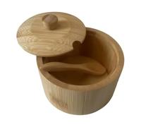 syayw Salt Holder with Spoon | Wooden Condiment Dispenser | Salt Dish with Lid and Spoon | ideal for Kitchen Countertop Bar Picnic Coffee Tea Pepper Sugar Seasoning