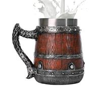 syayw Tasse De Taverne - Chope À Bière Isolée À Double Paroi 550 Ml | Conception De Tonneau En Bois Simulé Avec Poignée | Grande Tasse À Boire Rétro Pour Le Jus De Bière, Cadeau De Caverne D' De Bar