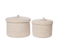 SYBELLE - Lot de 2 paniers ronds en coton beige avec couvercles