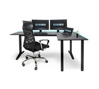 SyberDesk Bureau d'angle de Jeu V2 LED, 197 x 132 cm, Table de Jeu RGB en Forme de L, HUB USB, Gestion des câbles, Bureau d'ordinateur en Forme de L (Droit, Noir)