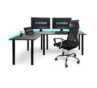 SyberDesk Bureau d'angle Gaming Pro LED - 197 x 132 cm - avec LED - Grand Bureau d'ordinateur. (Gauche, Noir)