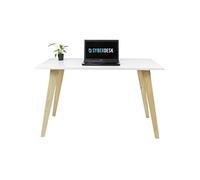 SyberDesk Bureau d'Ordinateur, Pieds en Pin Massif, Table de Bureau, Bureau de Style Scandinave pour Bureau, Salon, Chambre - Blanc - 120 × 65 × 75 cm - SYDESIGN SK