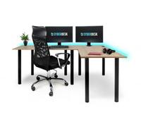 SyberDesk Bureau Gaming d’Angle en L 197 x 132 cm, Chêne Artisan/Noir, LED RGB, Hub USB Intégré, 8 Pieds Métalliques, Passe-Câbles, Bureau Gamer PC/Home Office - Retour Droit