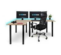 SyberDesk Bureau Gaming d’Angle en L 197 x 132 cm, Chêne Artisan/Noir, LED RGB, Hub USB Intégré, 8 Pieds Métalliques, Passe-Câbles, Bureau Gamer PC/Home Office - Retour Gauche
